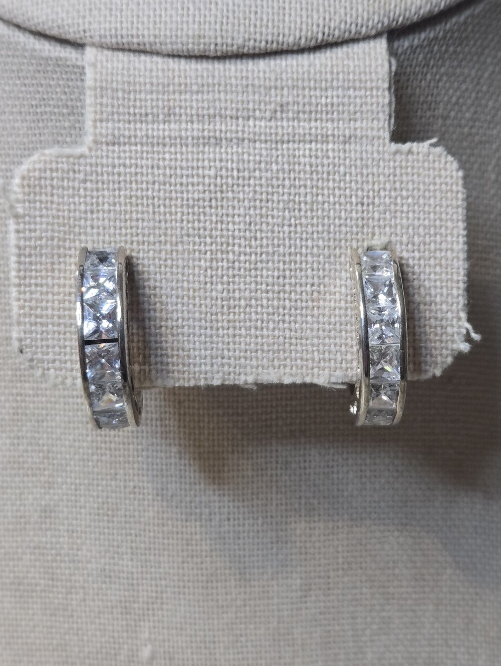 Sterling Silver CZ Crystal Huggie Hoop Earrings Sparkling Clear Stones